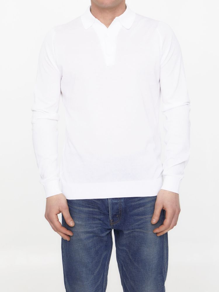 John Smedley Bradwell Long-sleeve Polo Shirt In White