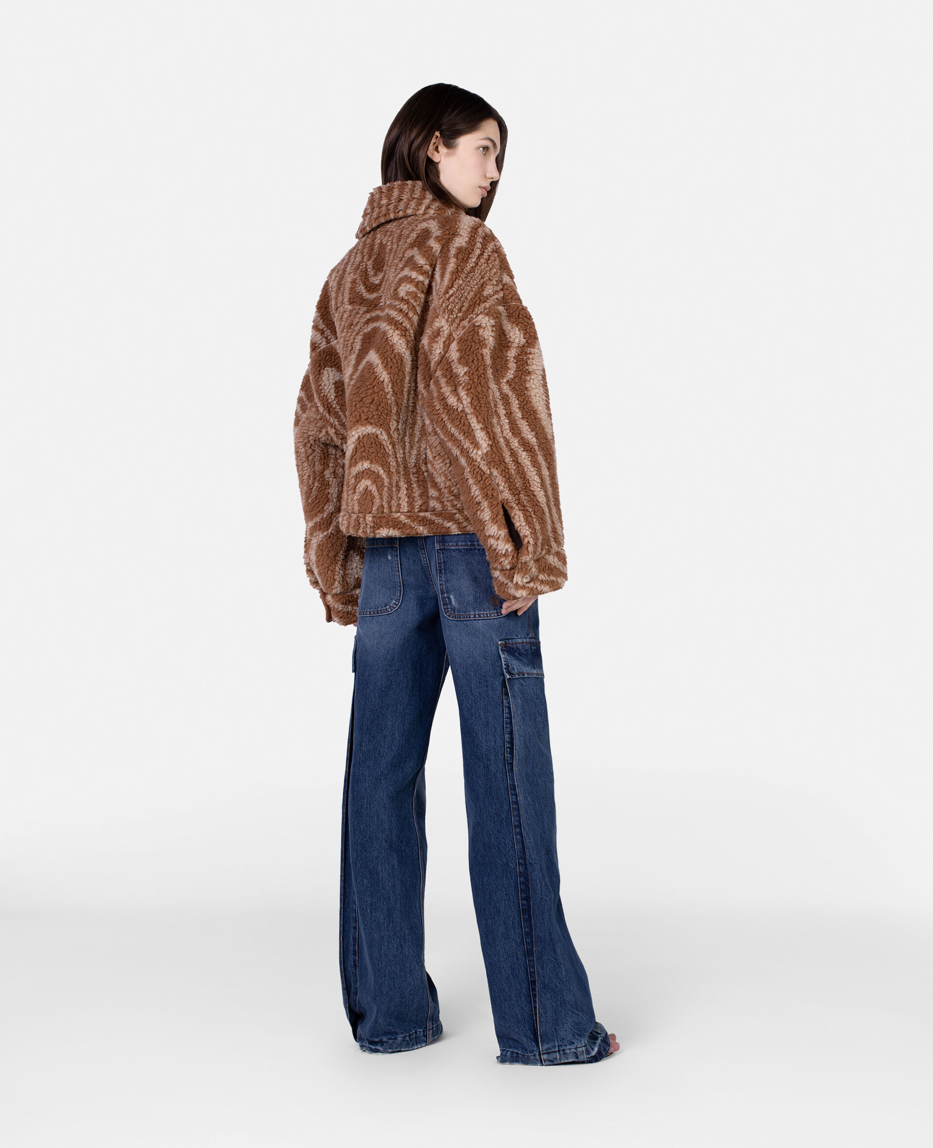Stella Mccartney Woodgrain-print Shearling Jacket In Brown