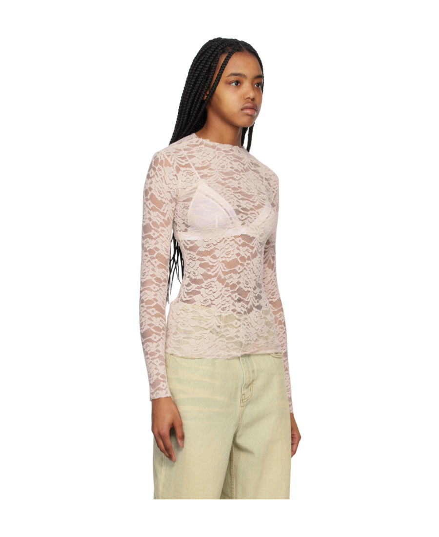 We11 Done T-shirt With Round Neck And Long Sleeves In Nude