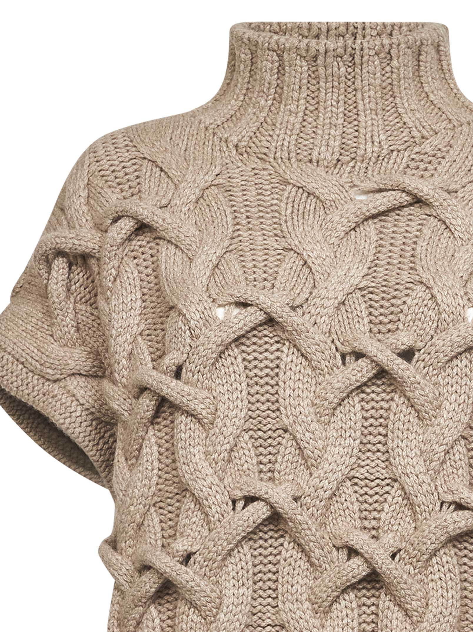 Brunello Cucinelli Women Beige Cashmere Feather Crisscross Cable Sweater In Brown