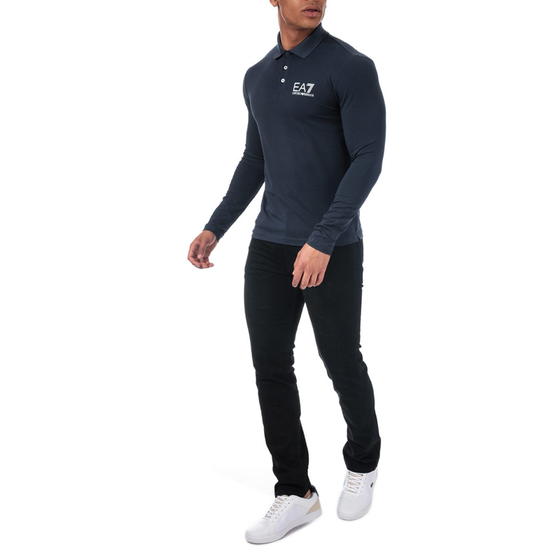 EA7 NAVY BLUE LONG-SLEEVED POLO SHIRT