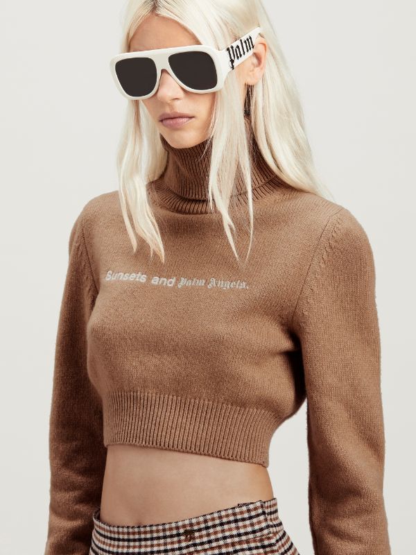 Palm Angels Sunsets Embroidered Cropped Jumper In Brown