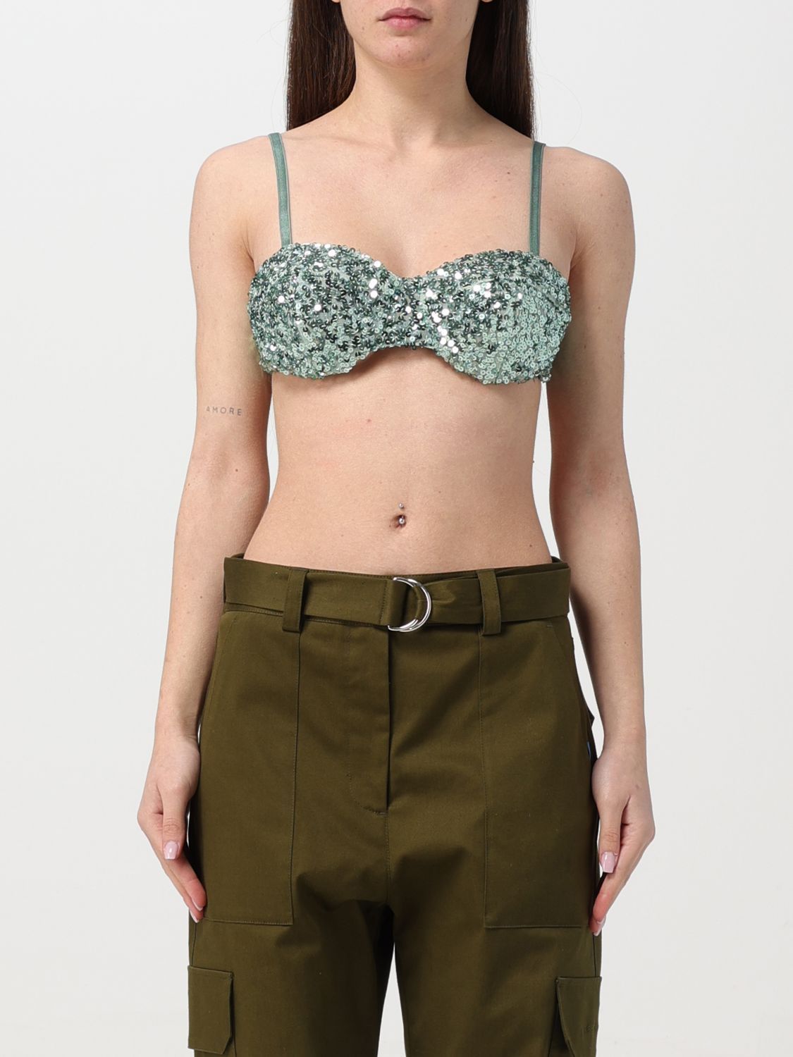 Moschino Sequined Sweetheart-neck Bra In Green