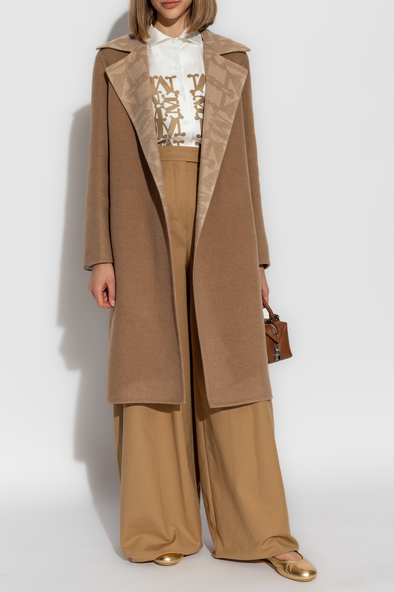 Max Mara Long-sleeved Double-sided Coat In Brown