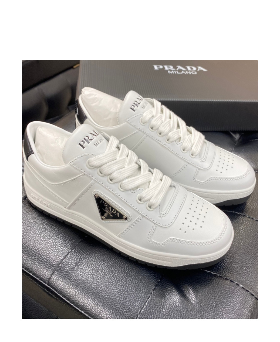 Prada Strap-up Casual Sneakers In White / Black