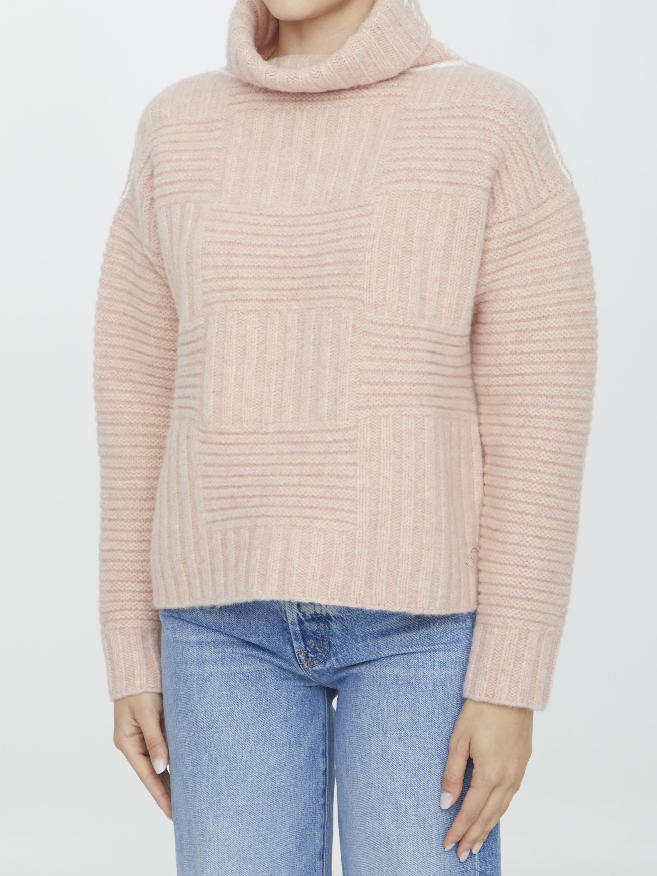 Bottega Veneta Beige Wool Sweater With Ribbed Motif In Nude