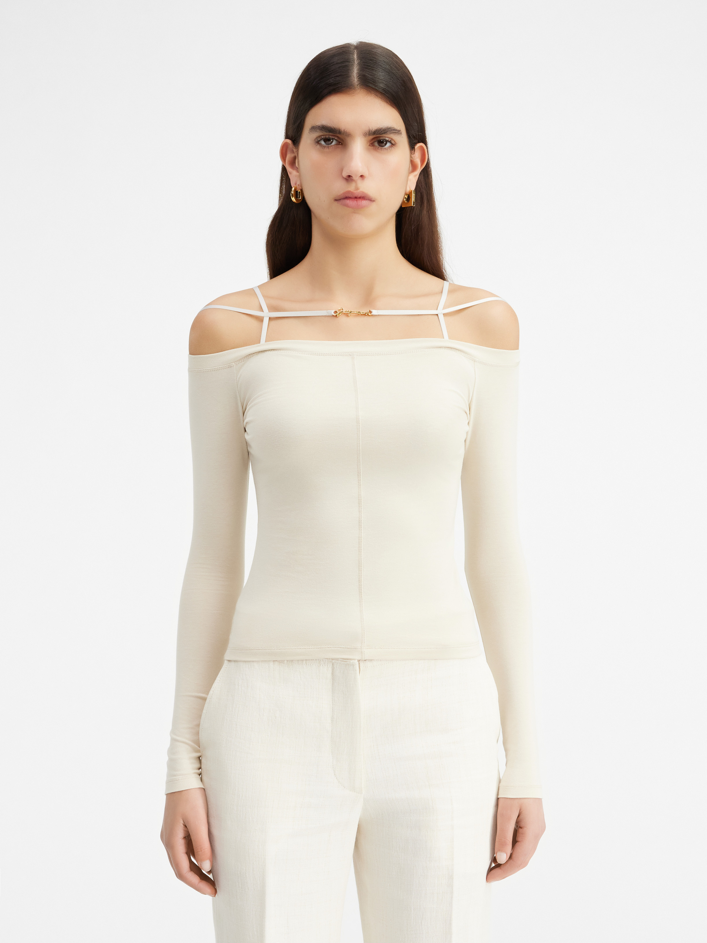 Jacquemus Sierra White Long-sleeve Top With Logo Detail In Jersey Woman In White
