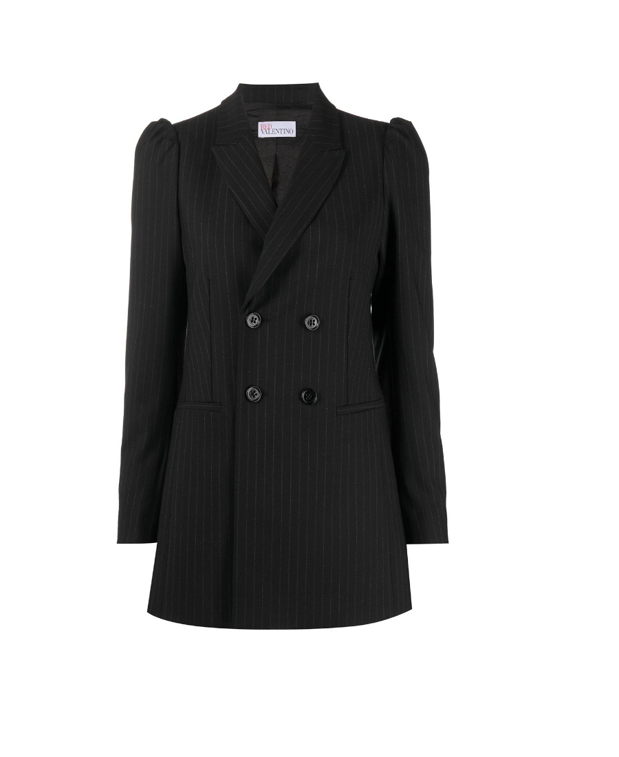 Red Valentino Pinstripe Double-breasted Blazer In Black