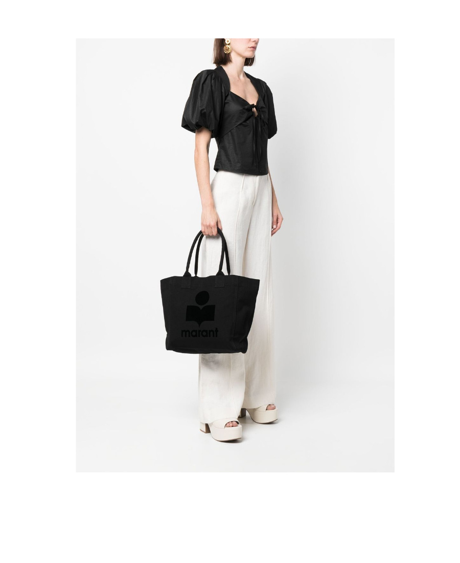 Shop Isabel Marant Yenki Flocked-logo Tote Bag In Black