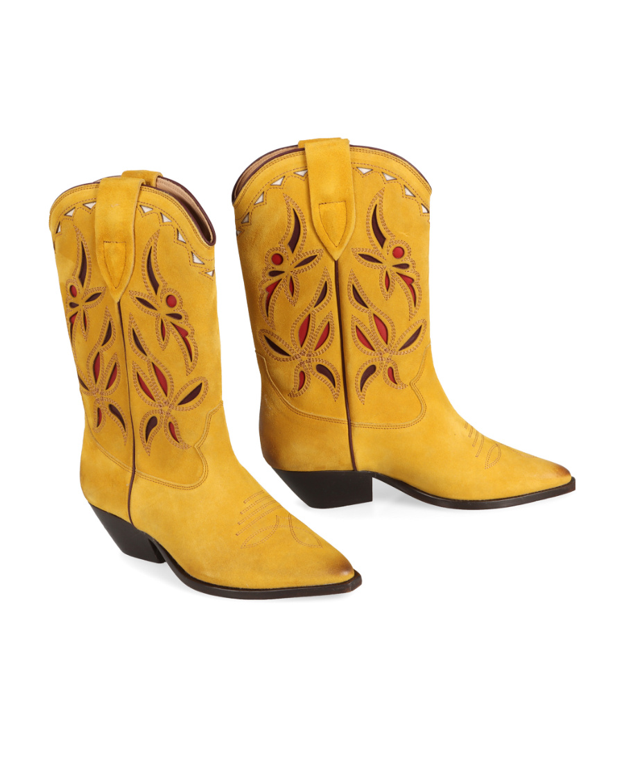 Isabel Marant Duerto Suede Cowboy Boots In Yellow
