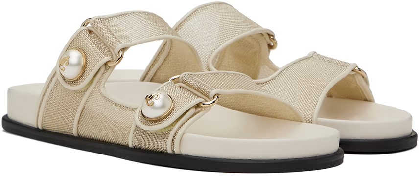 Jimmy Choo Fayence Metallic Mesh Slides In Nude