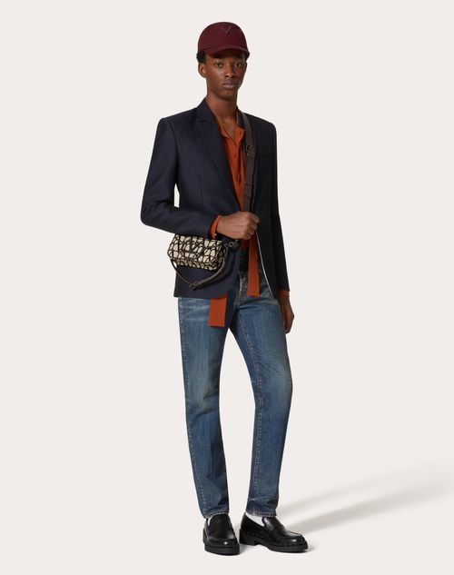 Valentino Wool And Silk Single-breasted Jacket With Rubberised V Detail In Black