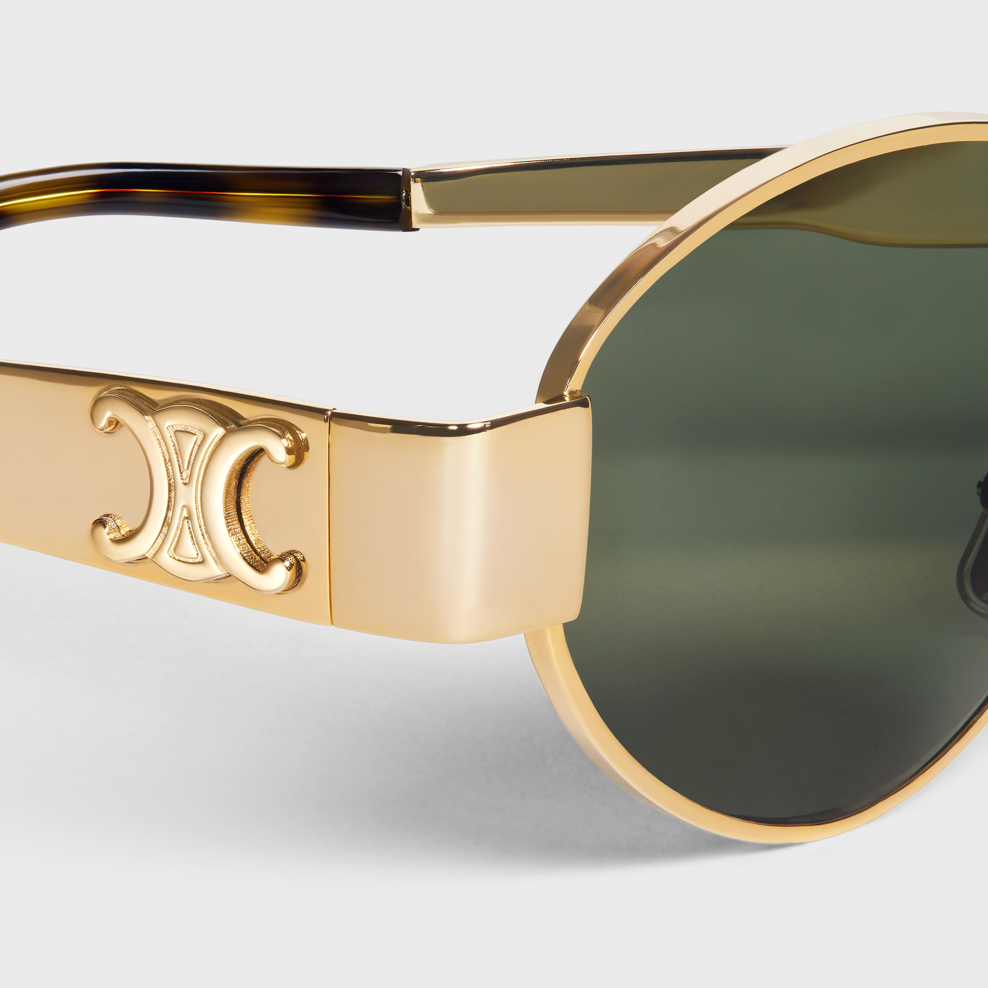 Celine Triomphe Metal 01 Metal Elliptical Sunglasses In Green
