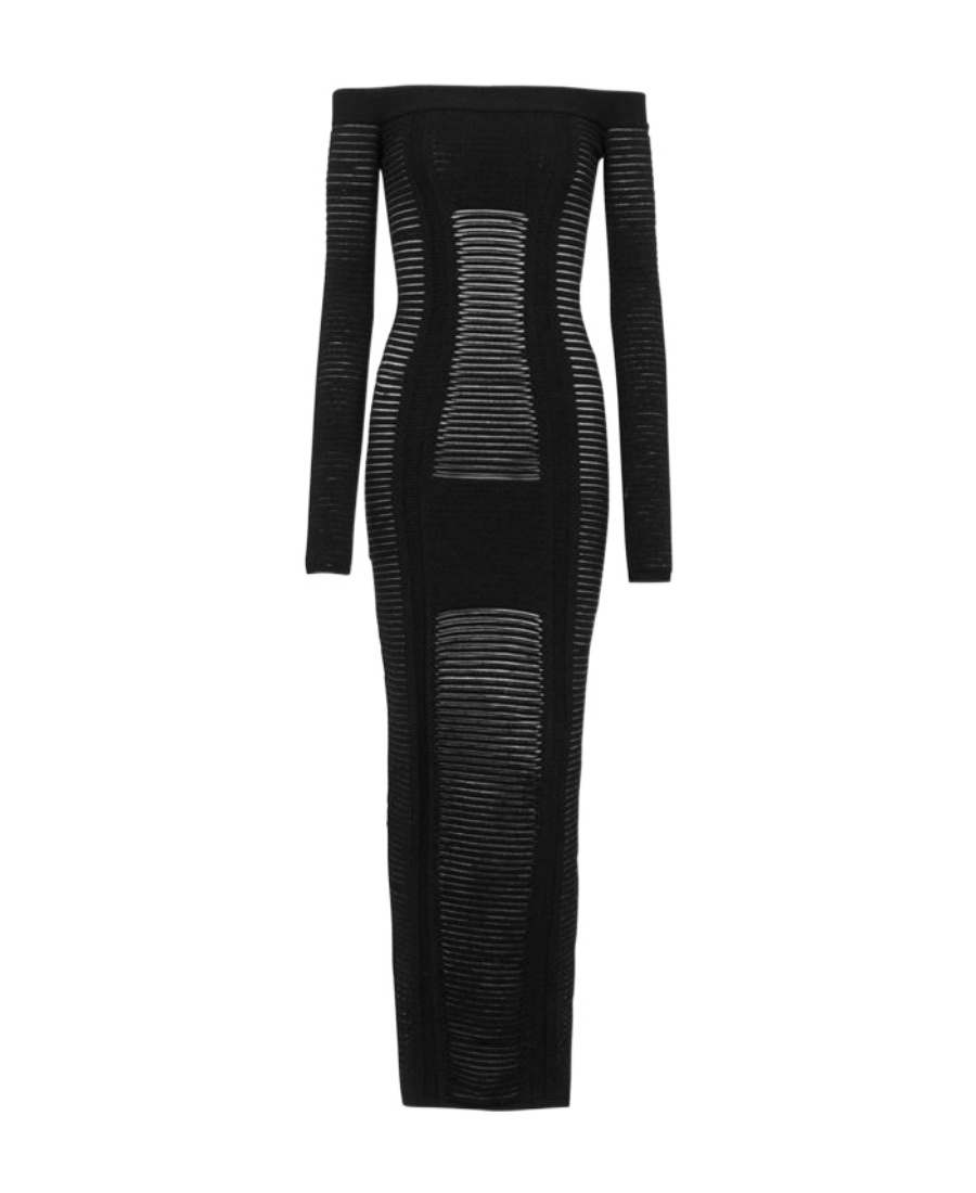 Balmain Black Viscose Midi Dress In Black