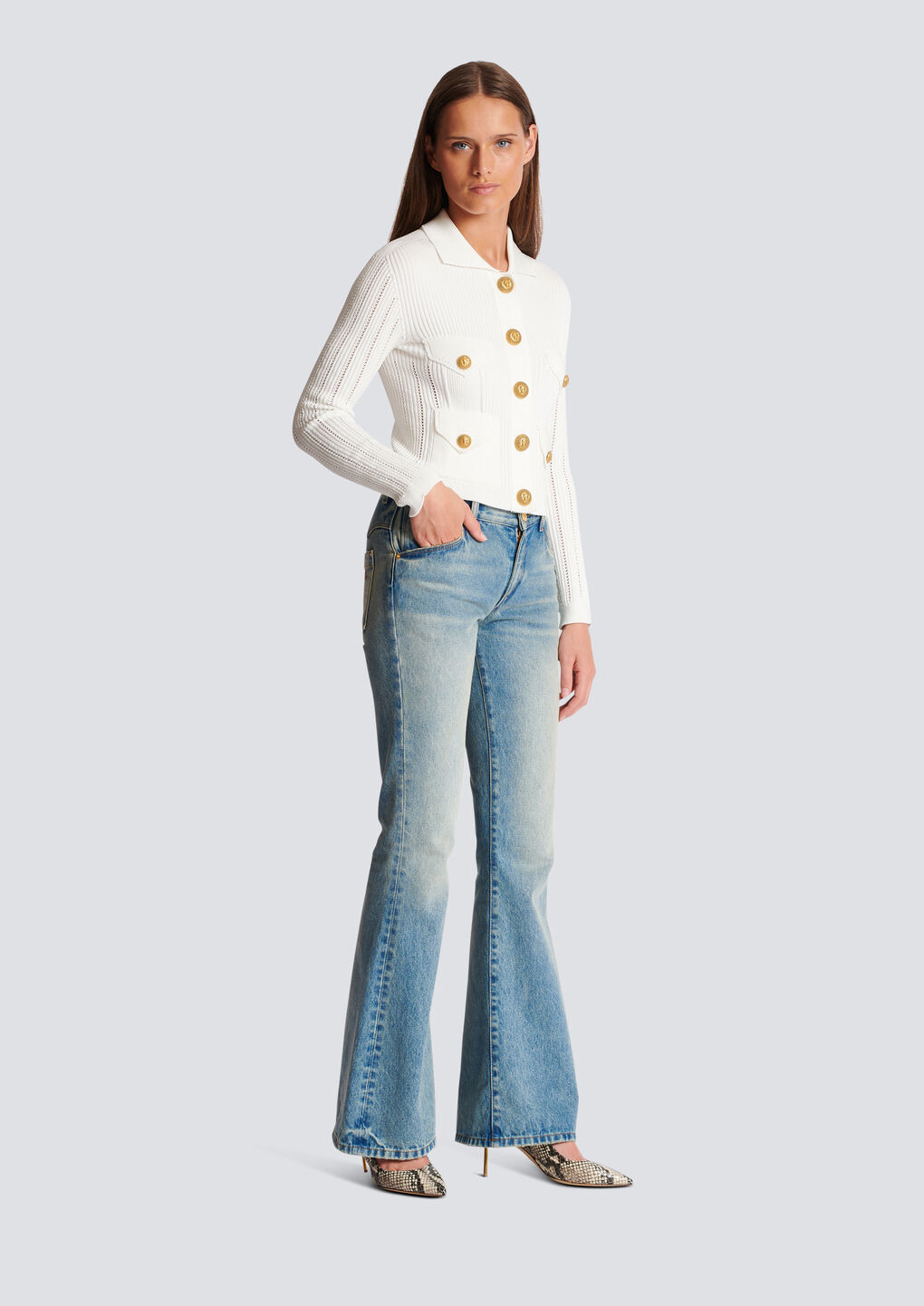 Shop Balmain Buttoned Knit Cardigan In White