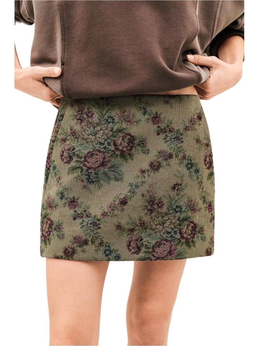Bash Floral Woven Mini Skirt In Green