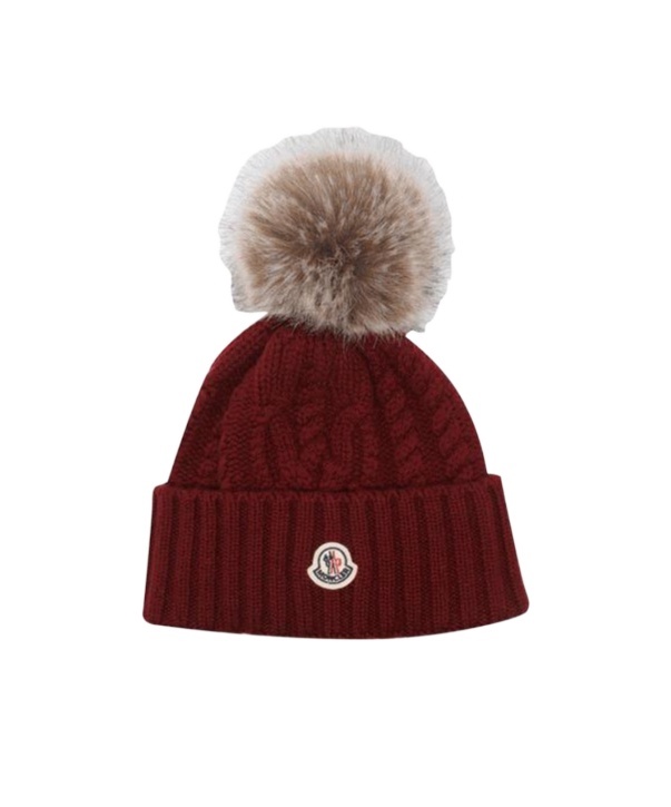Moncler Cashmere Hat With Pom-pom In Burgundy