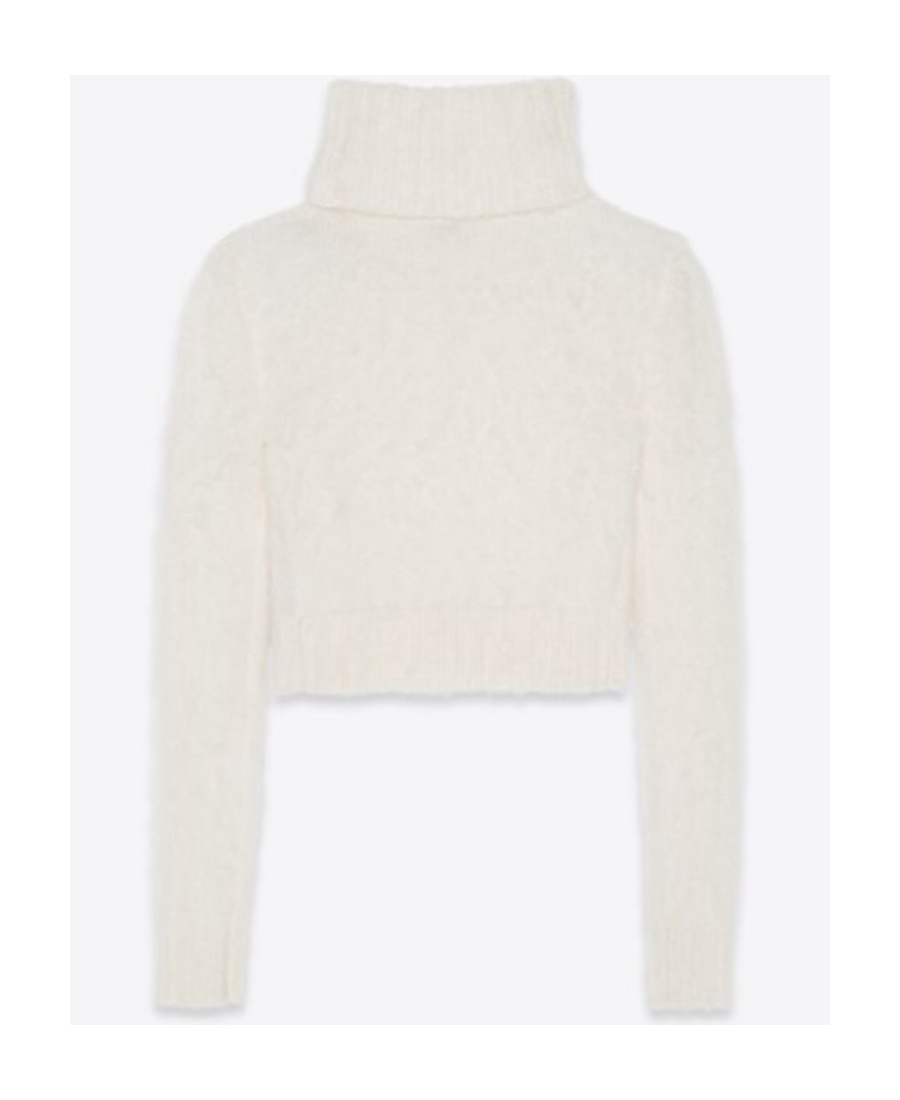 Saint Laurent Turtleneck Long-sleeved Cropped Jumper In White