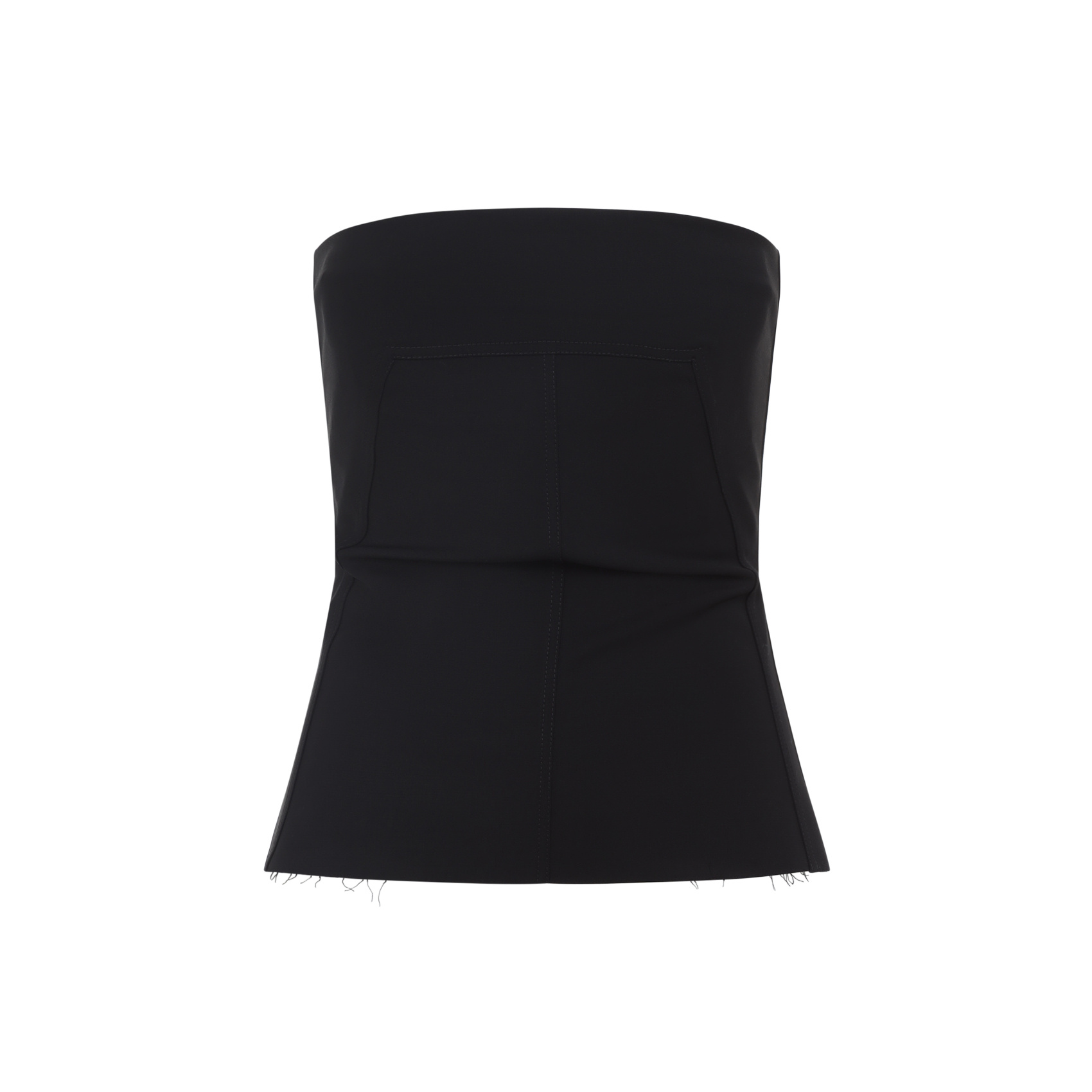 Rick Owens Strapless Black Top With Fitted Bodice And Flared Hem In Black