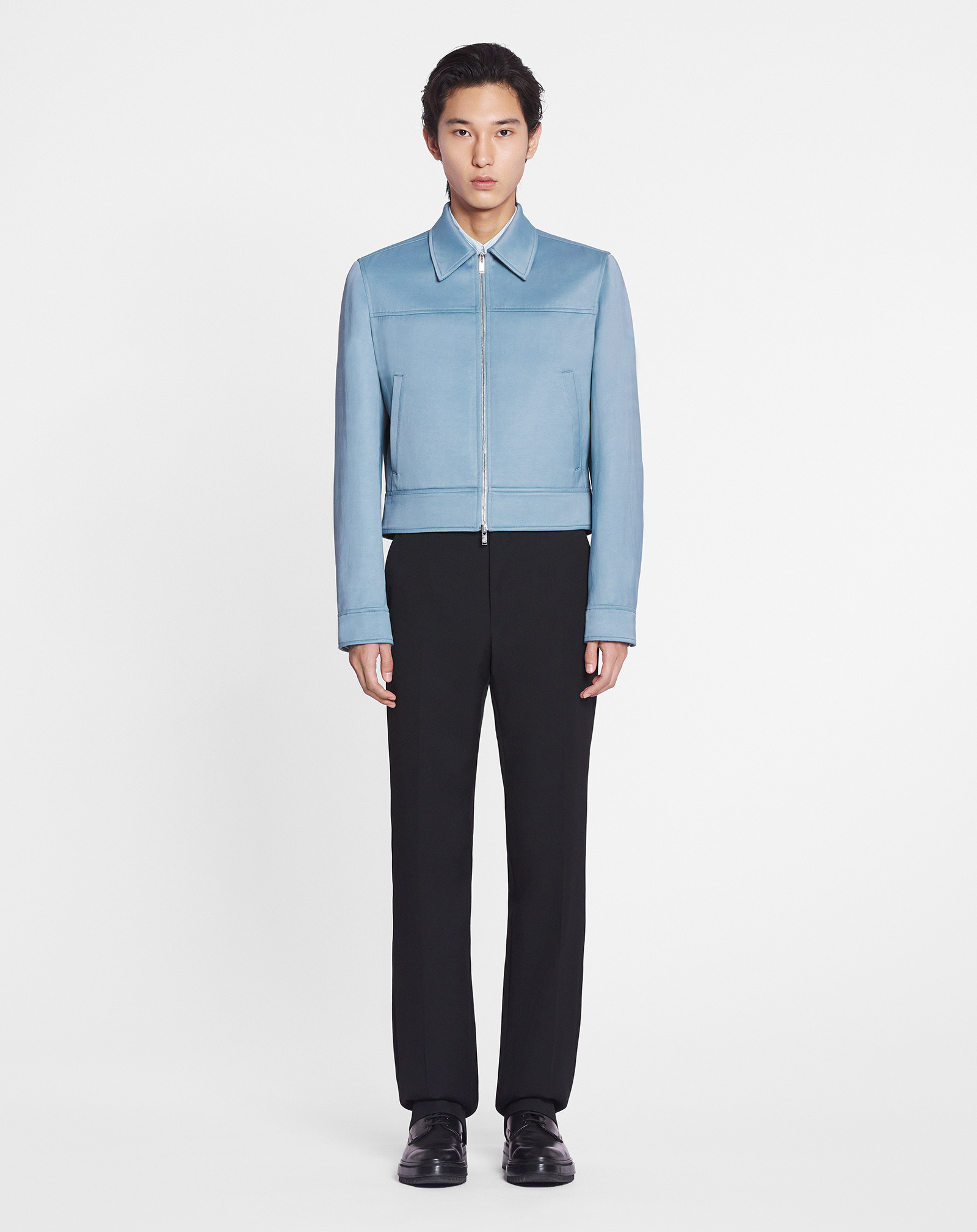 Lanvin Floral Embroidery Zipper Jacket In Blue