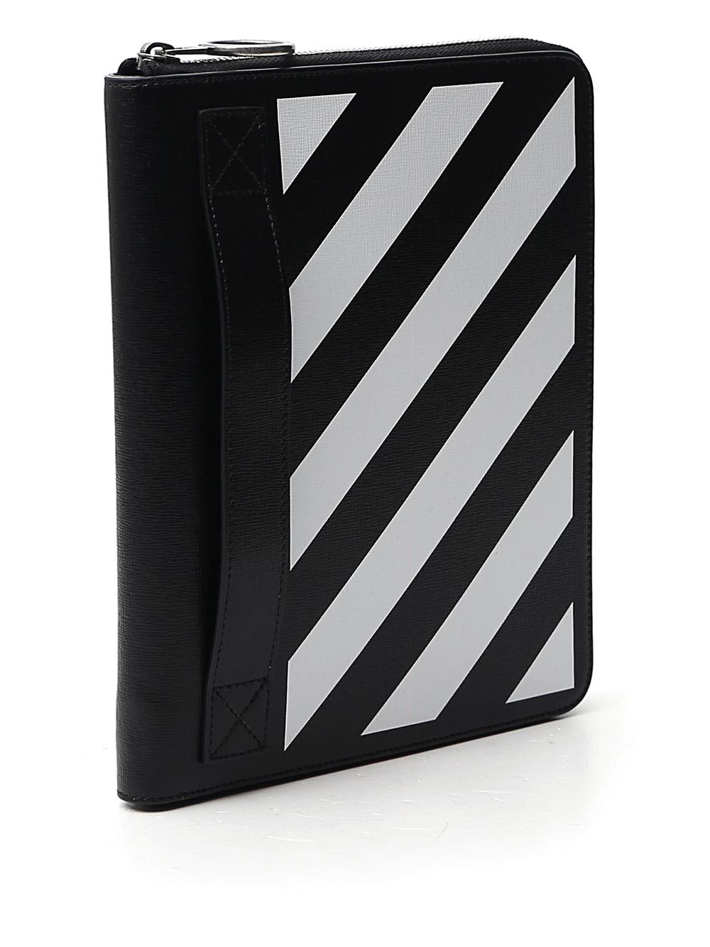 Off-white Striped Leather Clutch Bag In Black