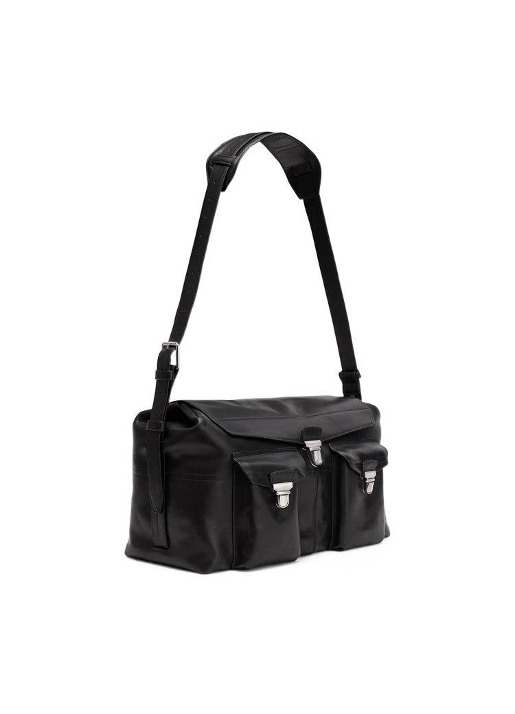 Lemaire Weekend Gear Leather Crossbody Bag With Pockets In Black