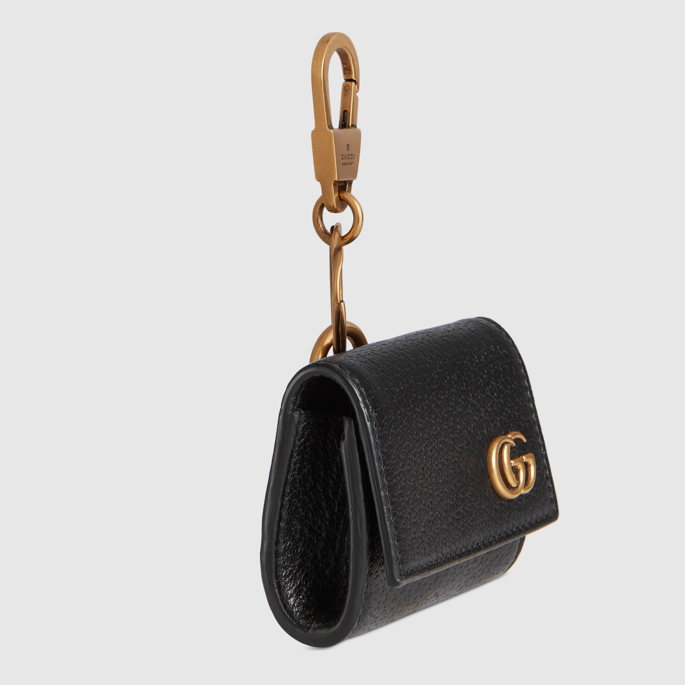 Gucci Double G Leather Wallet Keyring In Black