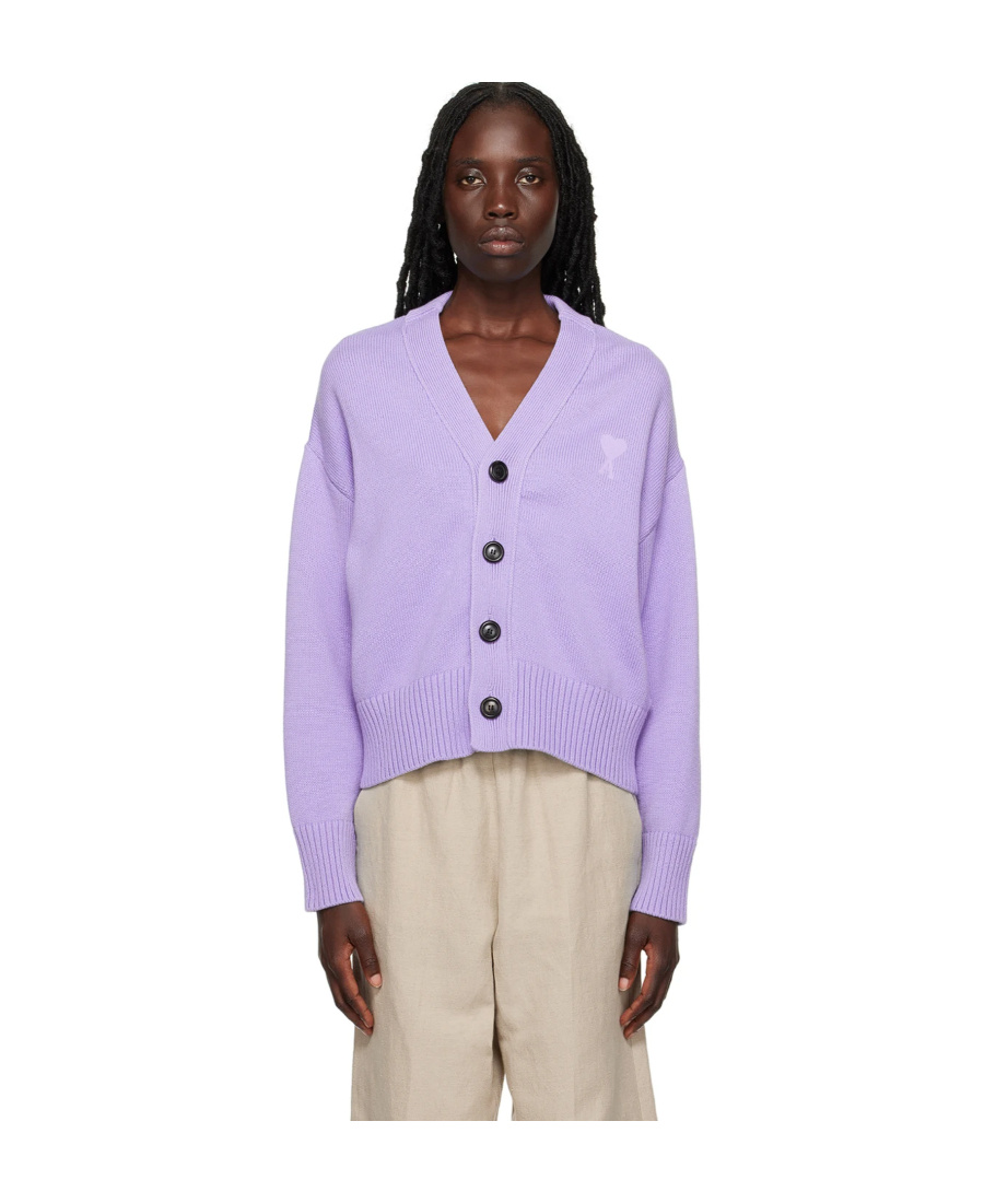 Shop Ami Alexandre Mattiussi Ami De C Ur Knitted Cardigan In Purple