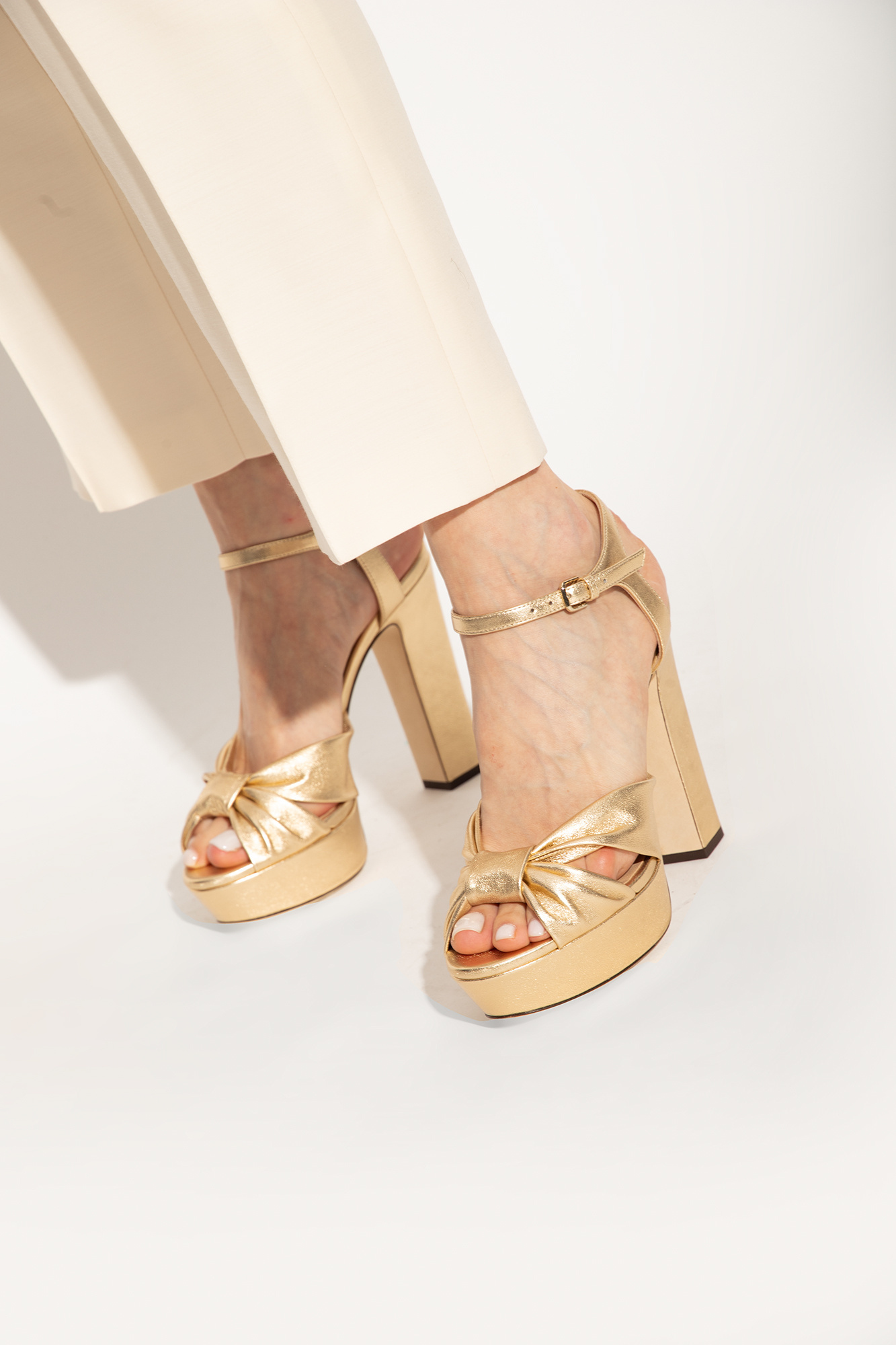 Jimmy Choo Heloise 120mm Metallic-finish Sandals In Nude