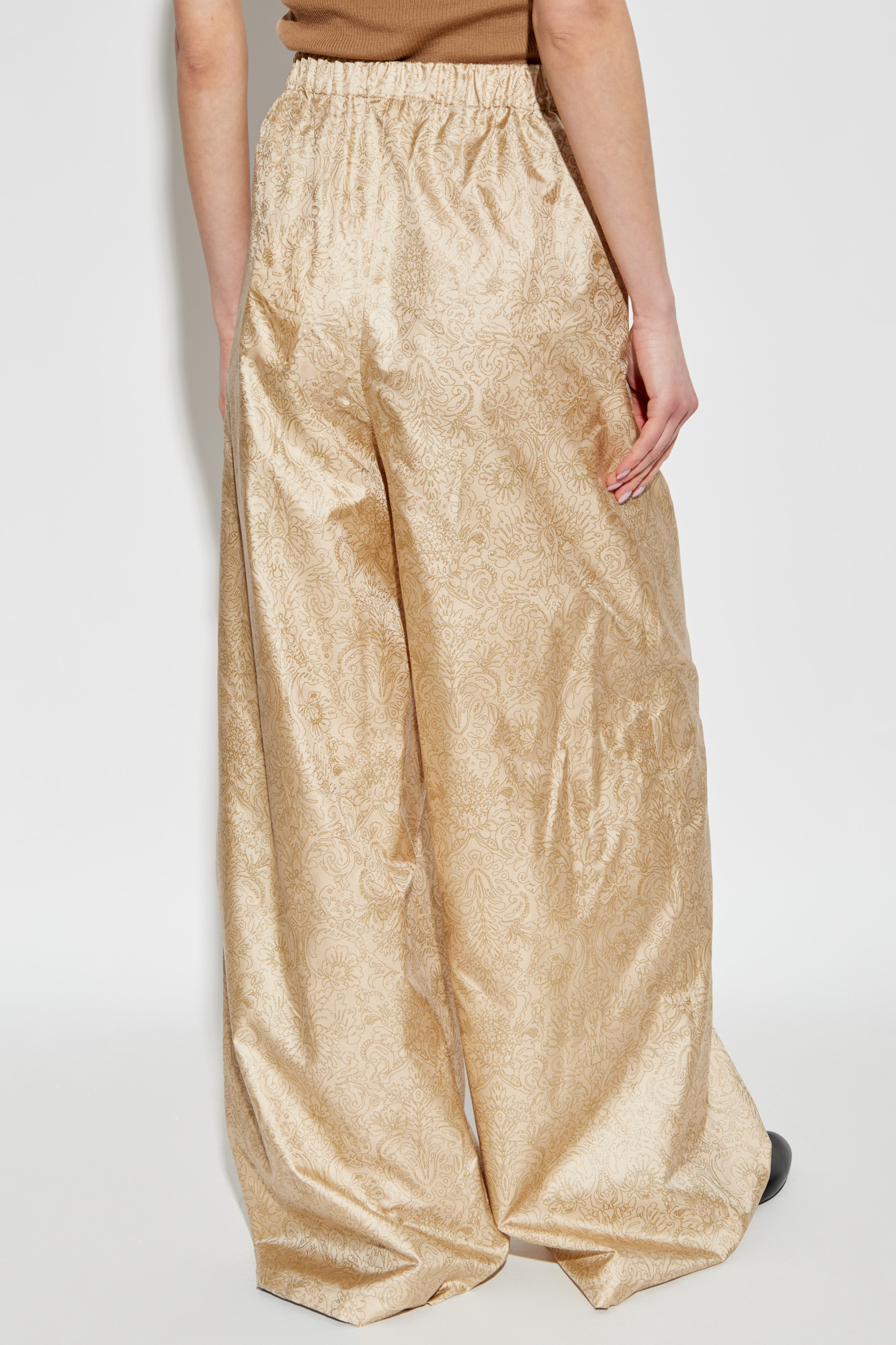 Max Mara Domizia Printed Silk Pants In Nude