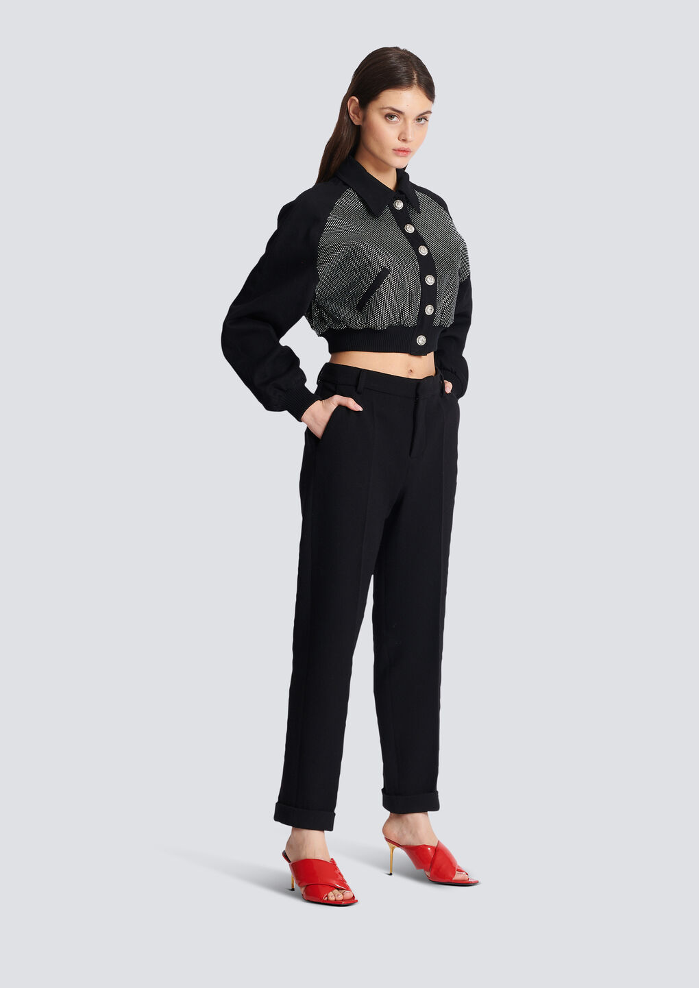 Balmain High-waisted Tapered-leg Trousers In Black