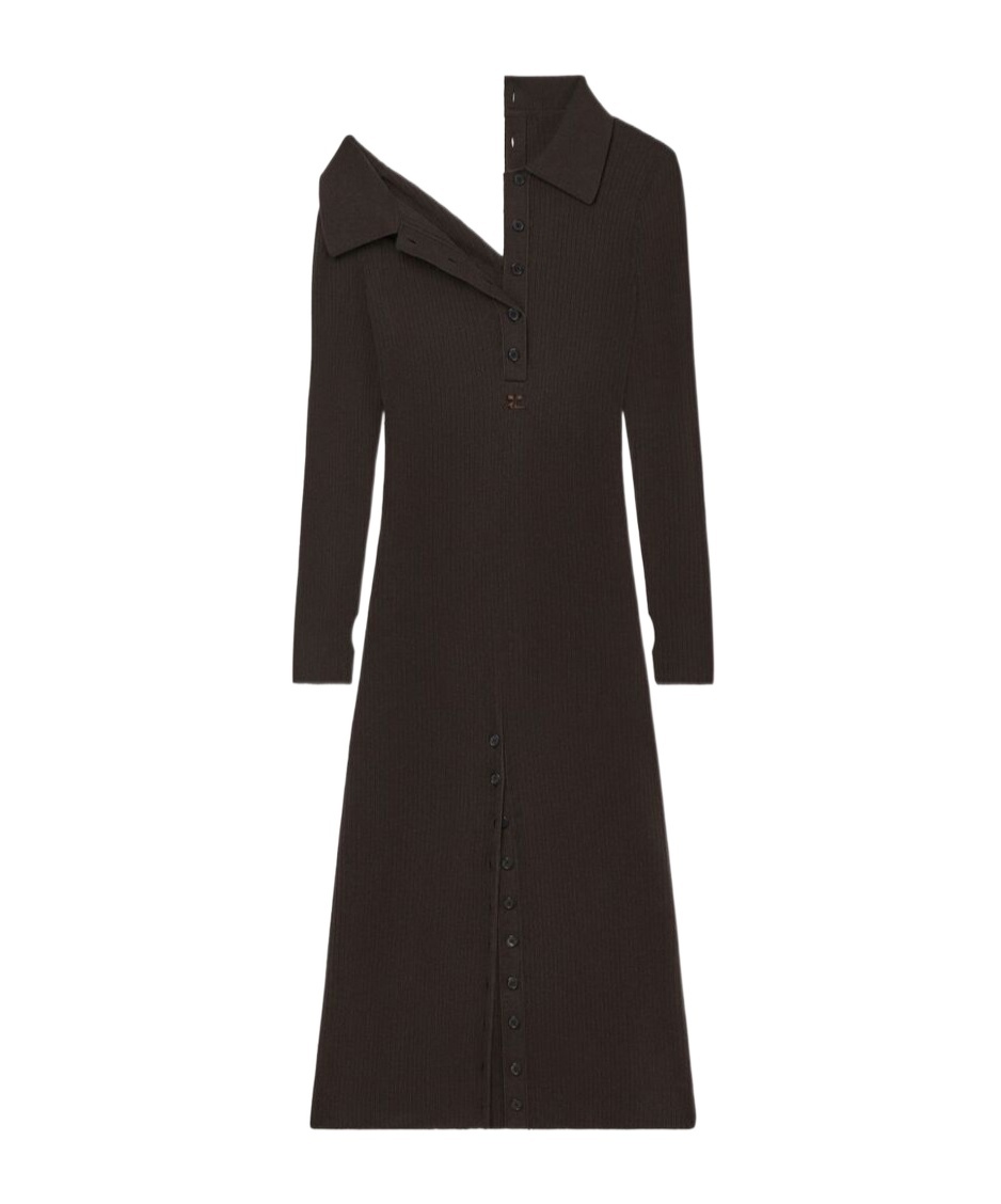 Courrèges Multi-button Midi Wool Dress In Black