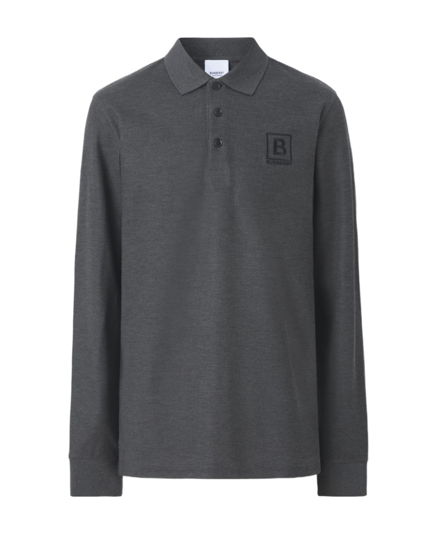 Burberry Letter Pattern Long-sleeved Polo Shirt In Gray