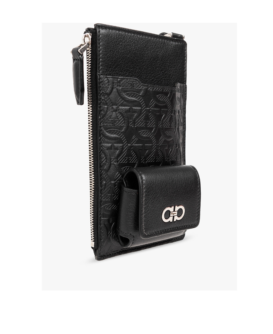 Ferragamo Salvatore Gancini Embossed Smartphone Crossbody Bag In Black