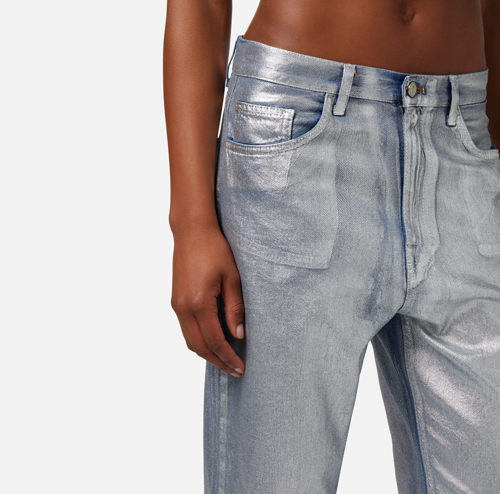 Elisabetta Franchi Laminated Mid-rise Boyfriend Jeans In Gray