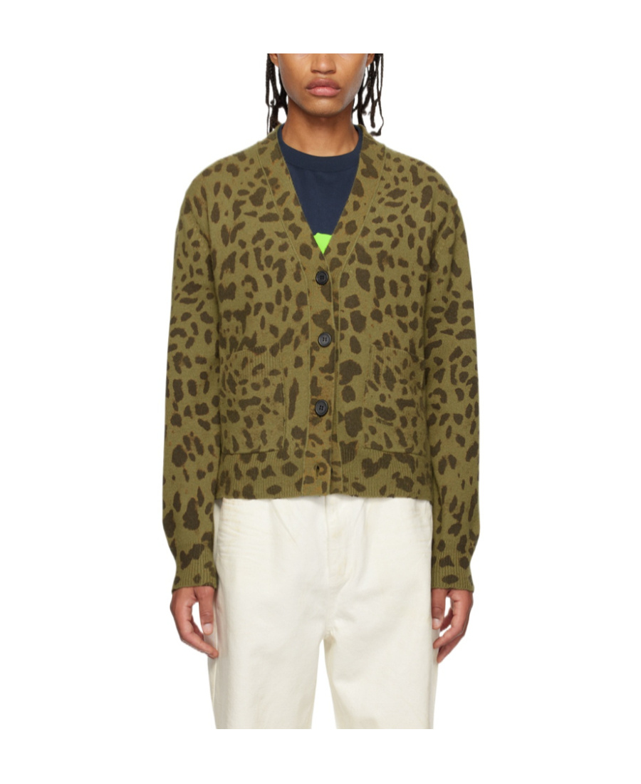 We11 Done Khaki & Brown Leopard Cardigan In Green