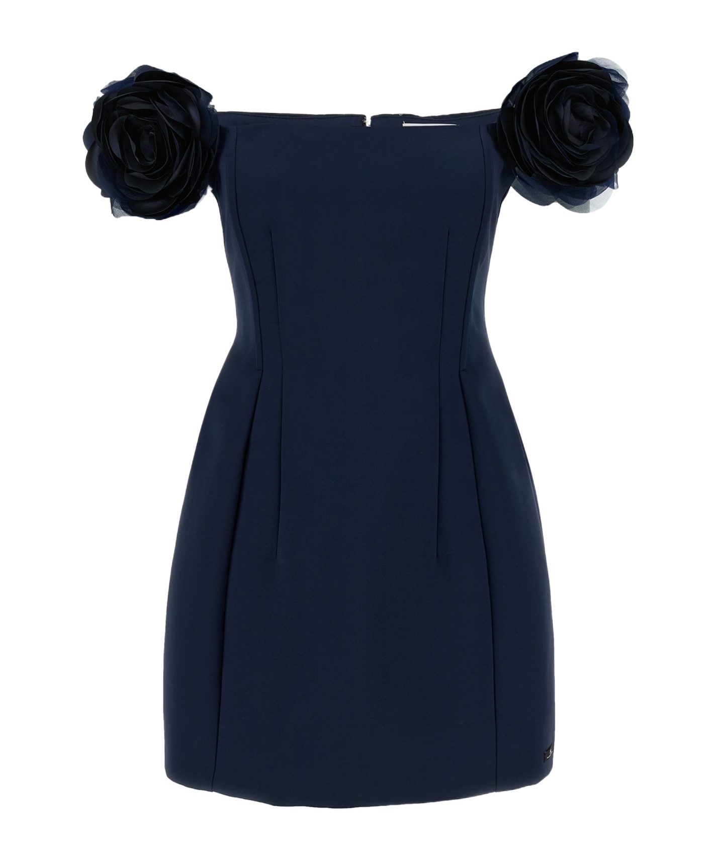 Elisabetta Franchi Mini Dress With Floral Embellishments And Off-the-shoulder Design