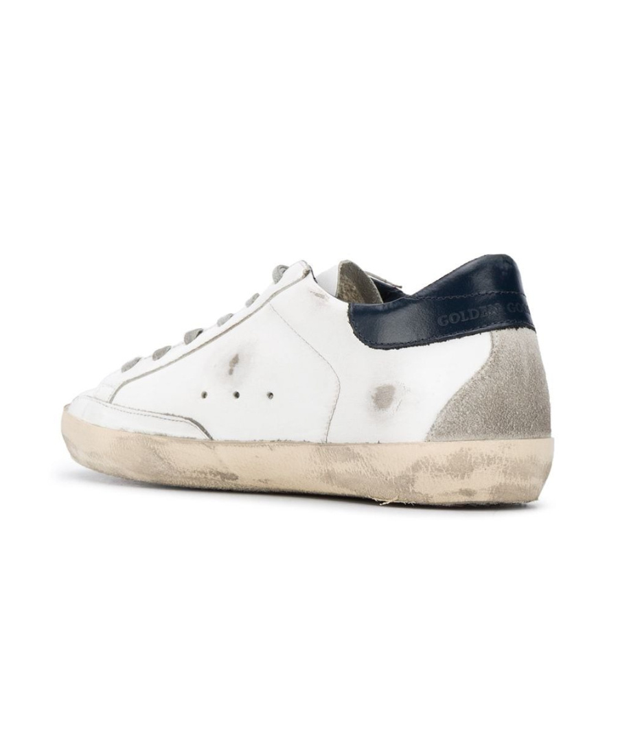 Shop Golden Goose Mens Super-star Sneakers With Suede Star And Blue Heel Tab In White