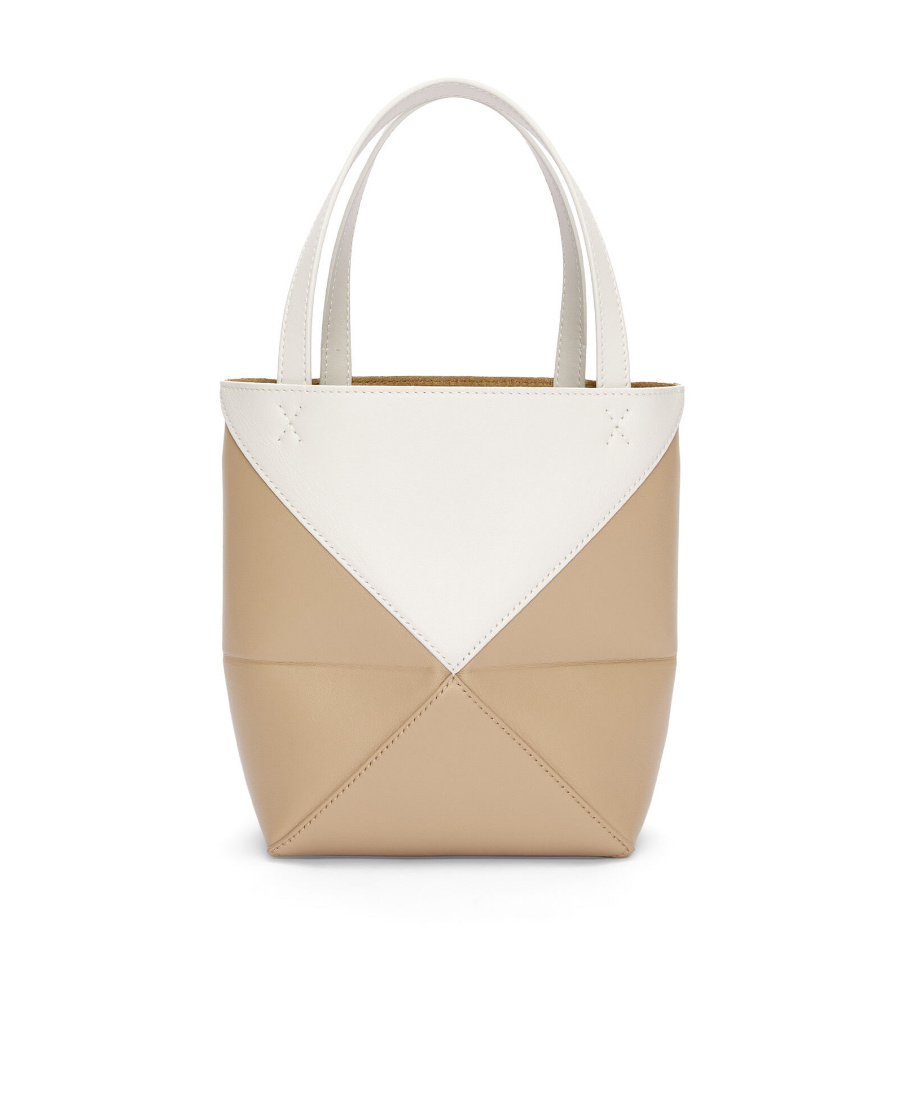 Loewe Mini Puzzle Leather Shoulder Bag In Nude