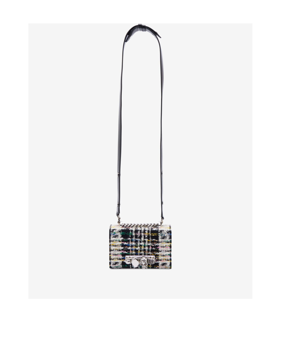 Alexander Mcqueen Woman Multicolor Tweed Skull Shoulder Bag In Black