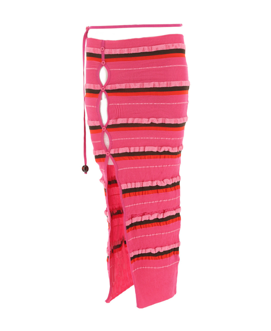 Jacquemus Striped Side Slit Midi Skirt In Red