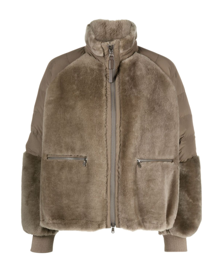 Brunello Cucinelli Zippered Down Jacket In Brown