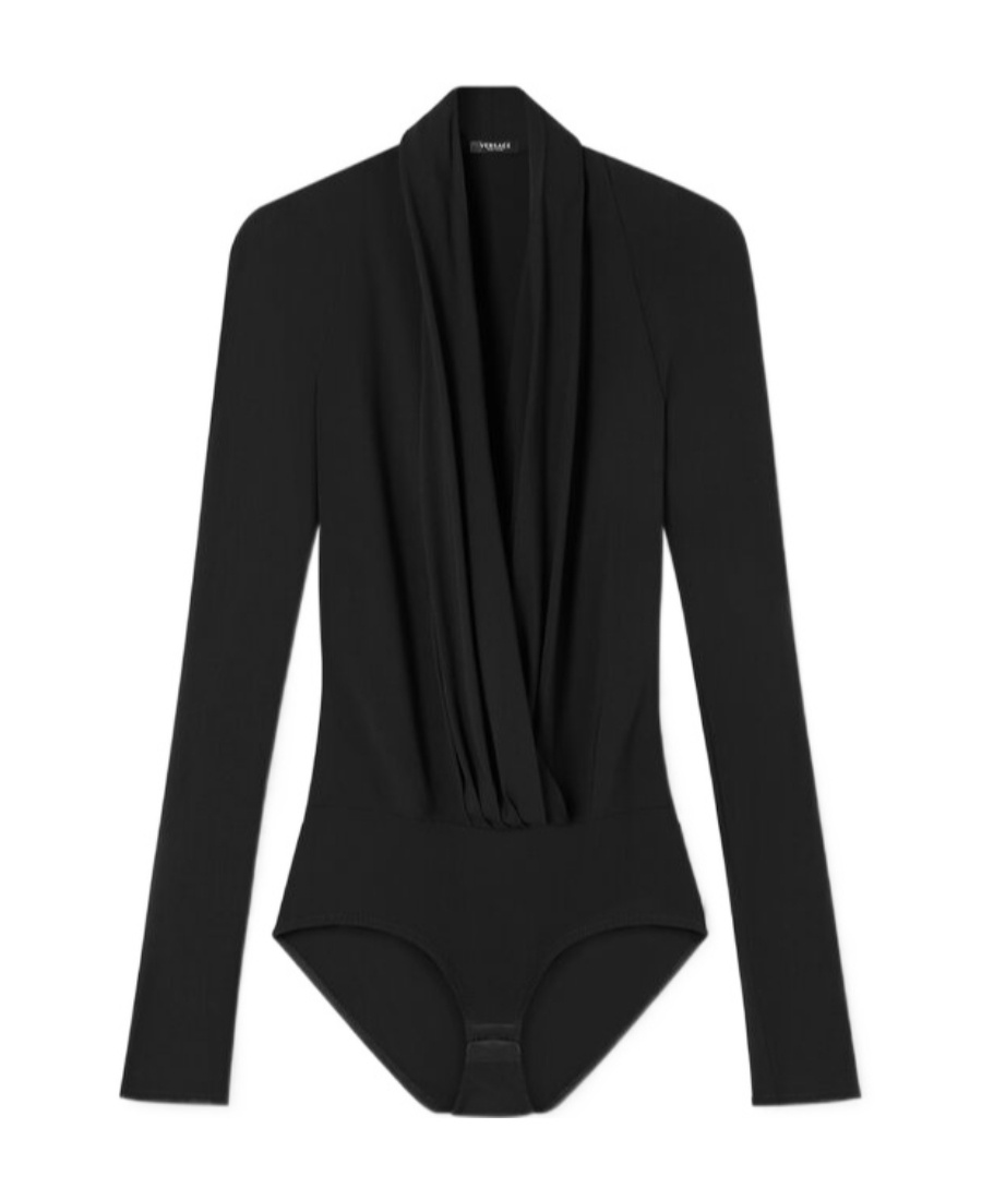 Versace Draped V-neck Bodysuit In Black
