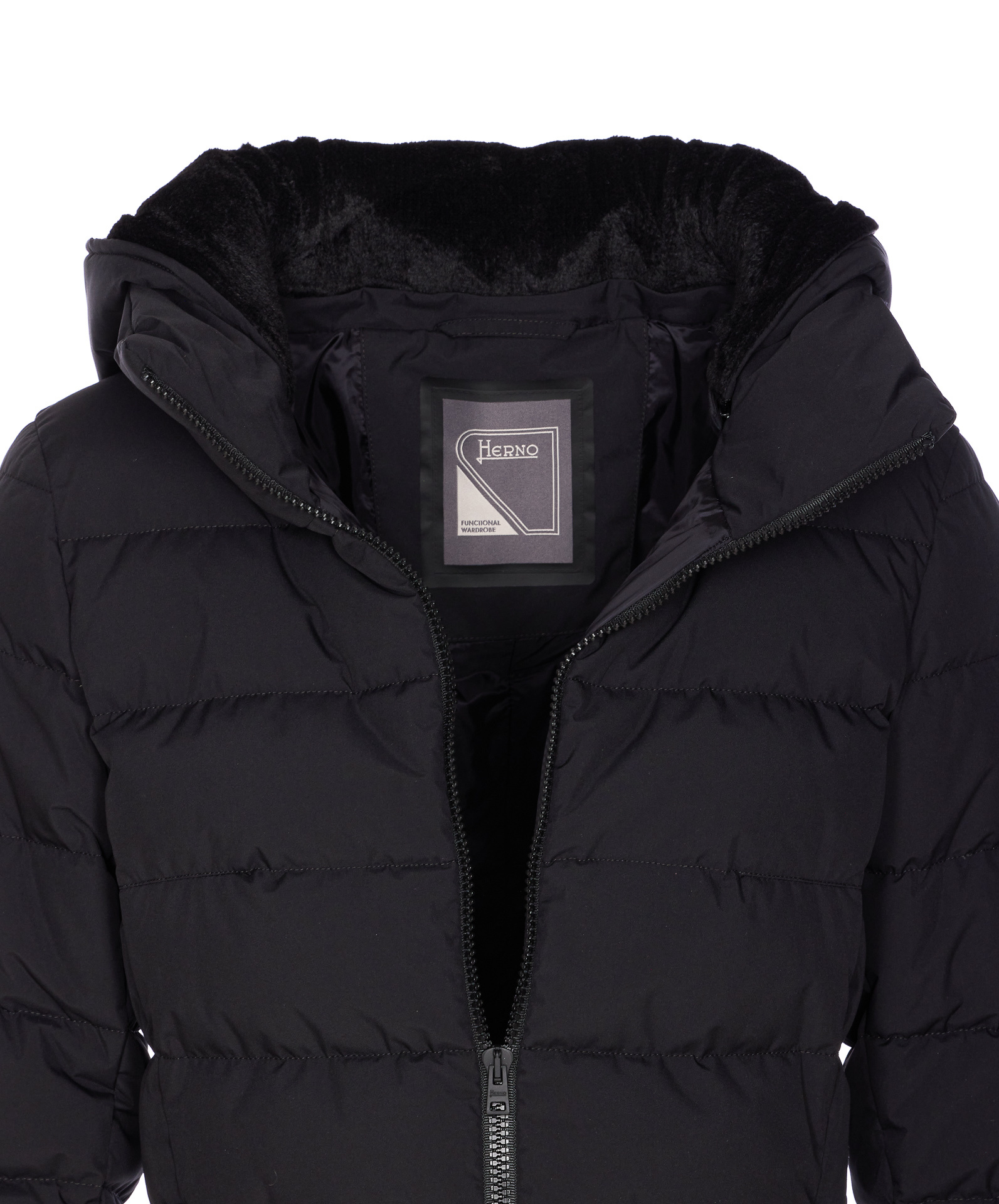 Herno Padded Hooded Long Down Jacket Zip Pockets In Black