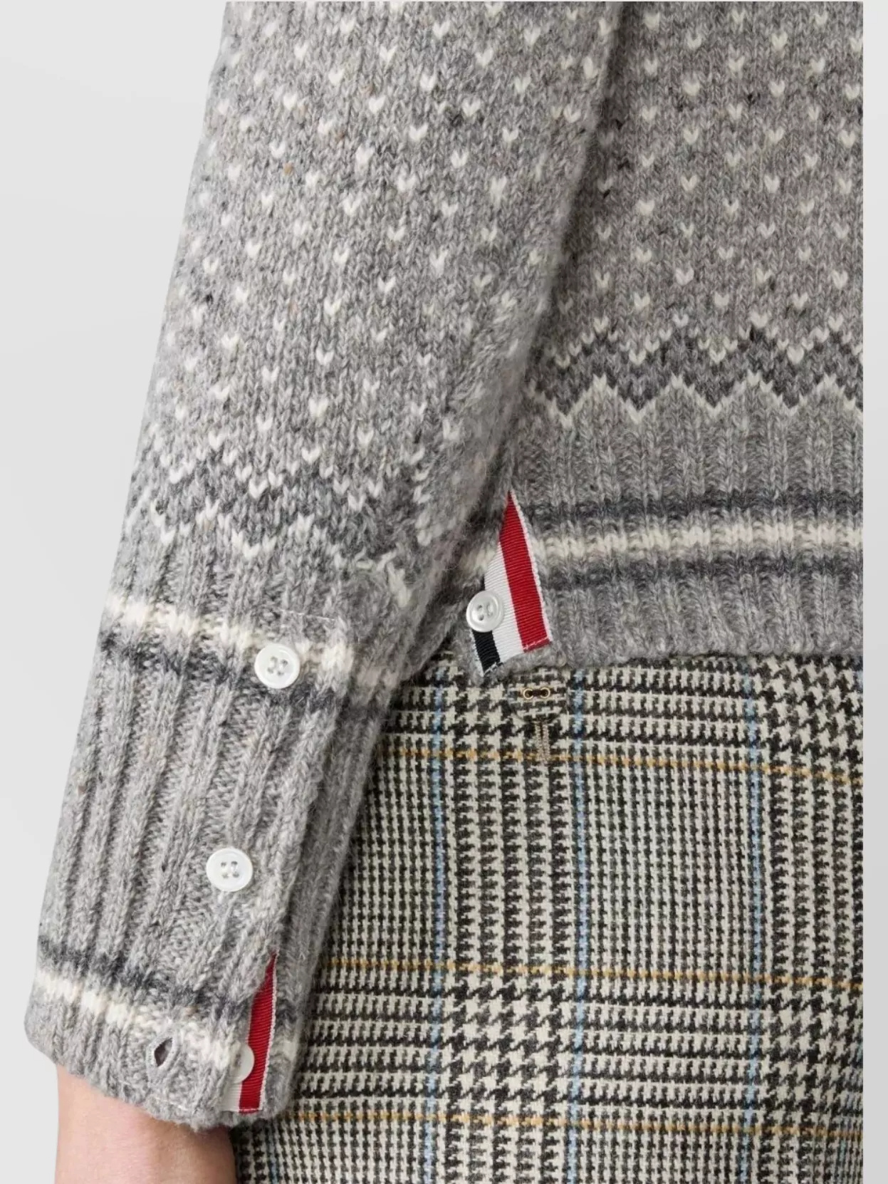 Thom Browne Cropped Crew Neck Cardigan With Fairisle Pattern In Gray