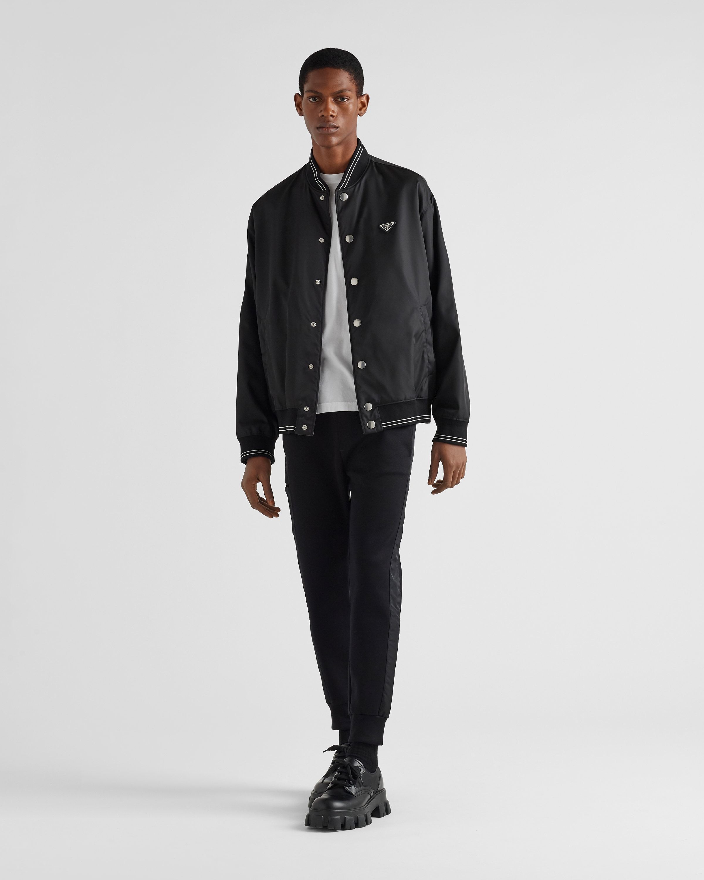 Prada Mens Black Contrast-trim Tapered-leg Cotton And Nylon Jogging Bottoms In Black