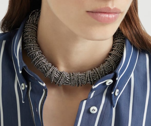 Brunello Cucinelli Vetro And Sterling Silver Choker In Metallic