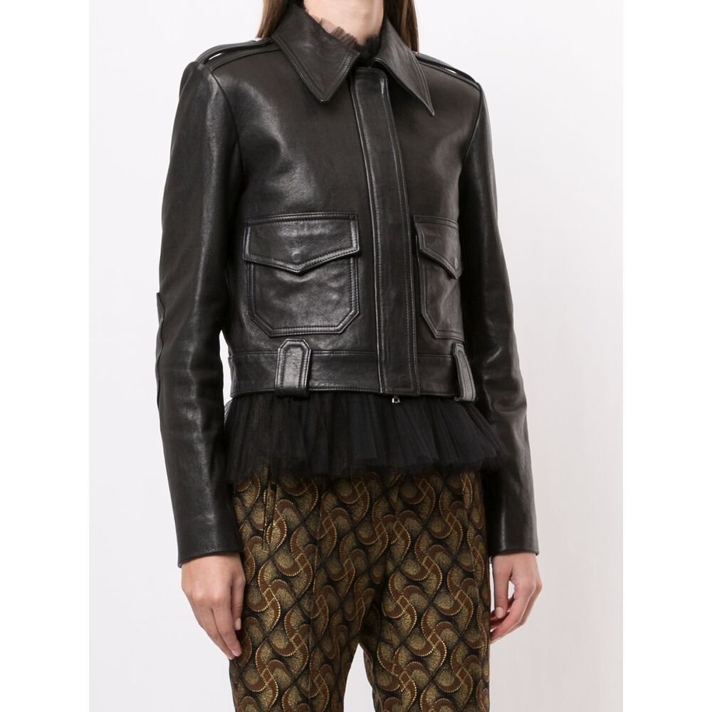Khaite Cropped Lamb Nappa Leather Jacket With Pointed Collar In Black