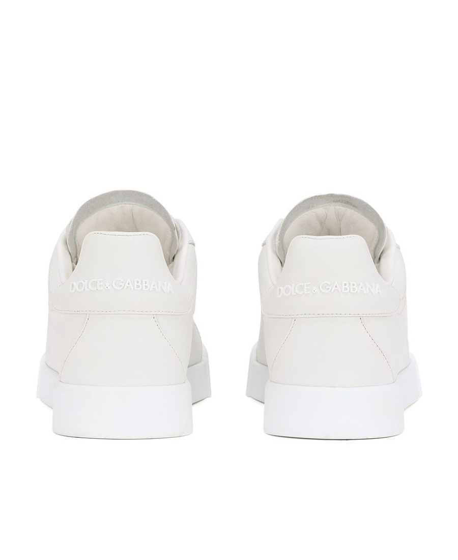 Dolce & Gabbana Women Portofino Low-top Leather Sneakers With Lateral Monogram In White