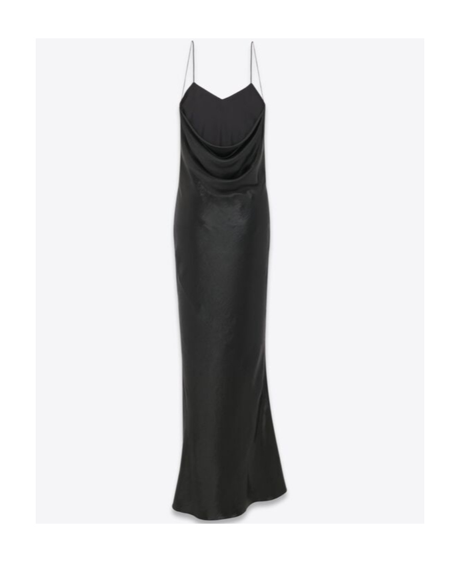 Saint Laurent Long Cowl-back Dress In Iridescent Satin In Black